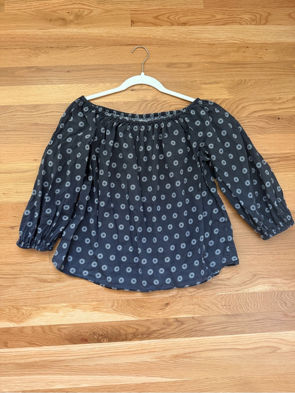 Maeve Black Off-the-Shoulder Floral Dot Peasant Top